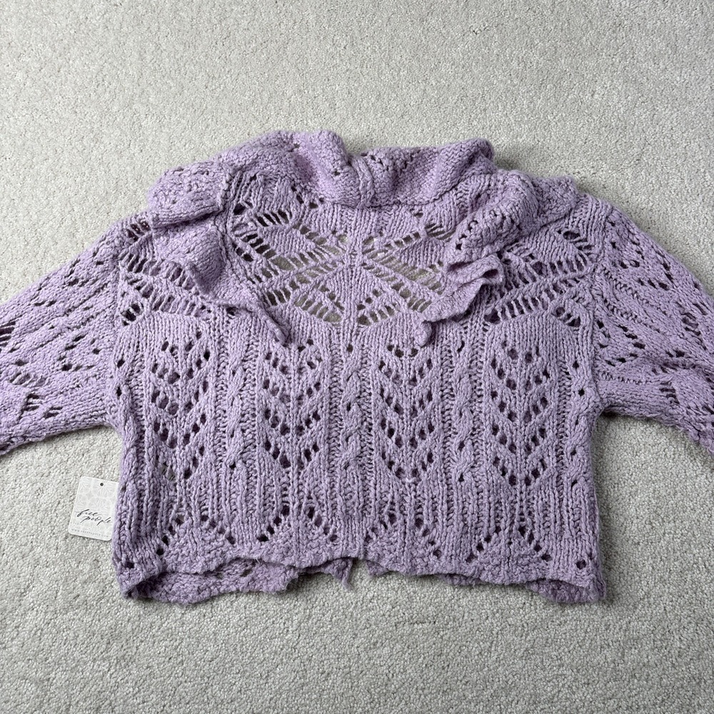 Free People Avery Crop Cardigan Orchid Dust Women's Medium Crochet Purple NWT - Picture 16 of 16
